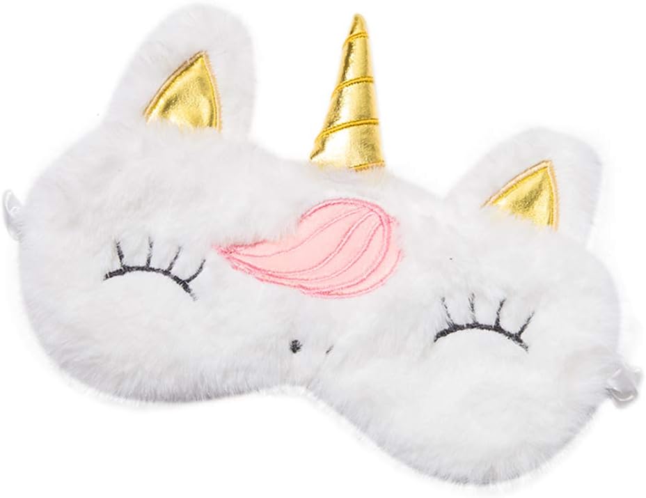 Cute Animal Sleeping Sleep Mask Soft Plush Blindfold Cute Rabbit Panda Koala Eye Cover Eyeshade for Kids Teens Girls Women (Unicorn Rainbow)