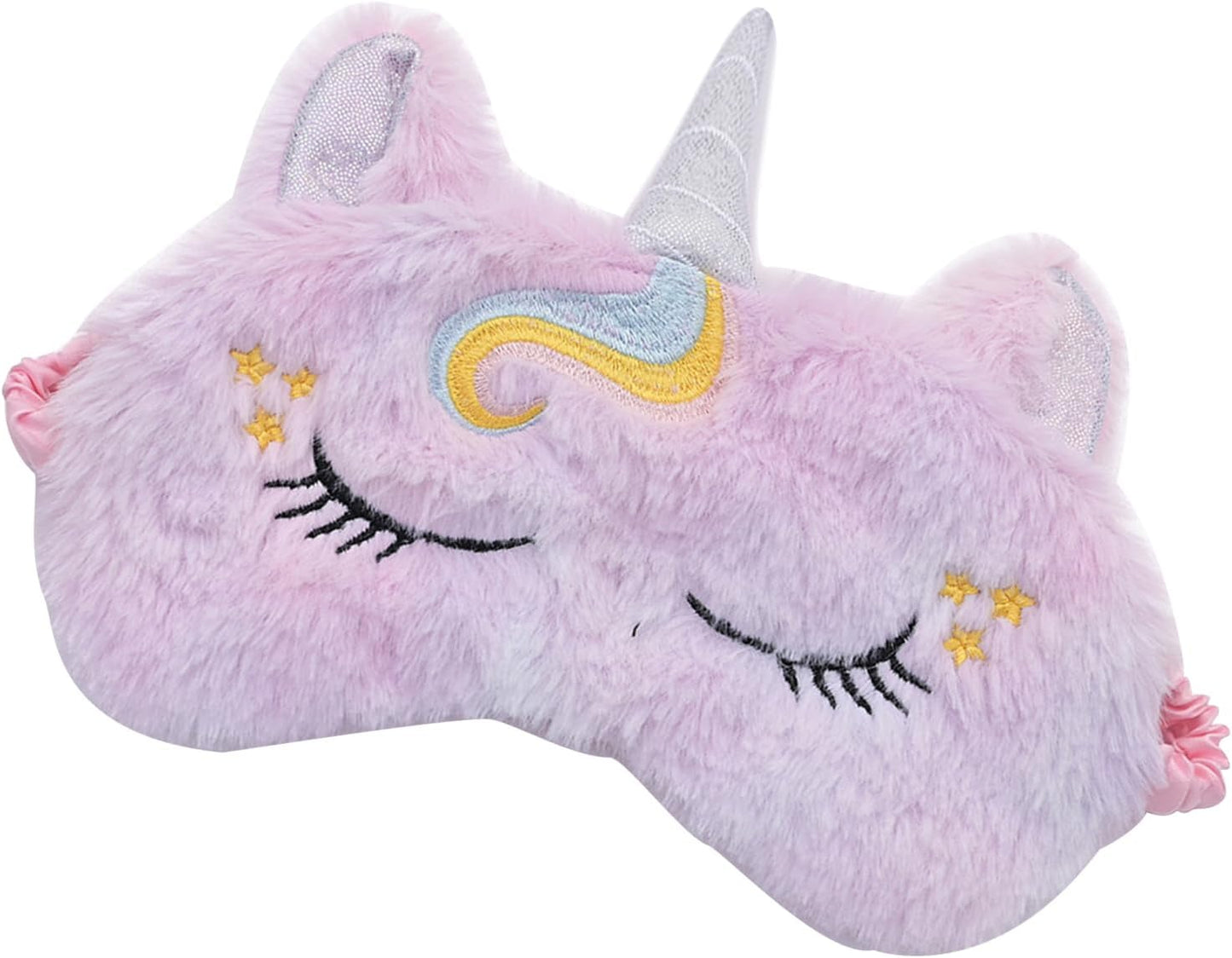 Cute Animal Sleeping Sleep Mask Soft Plush Blindfold Cute Rabbit Panda Koala Eye Cover Eyeshade for Kids Teens Girls Women (Unicorn Rainbow)
