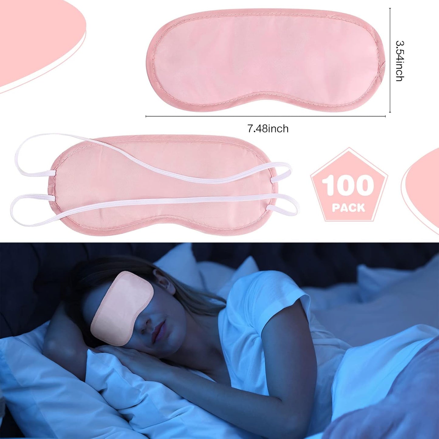 100 Pcs Disposable Eye Mask Bulk Pink Sleep Mask Polyester Sleeping Mask with Elastic Adjustable Strap Soft Eye Cover Shade Cover Blindfolds for Women Sleeping Pajama Party Bachelor Party Games