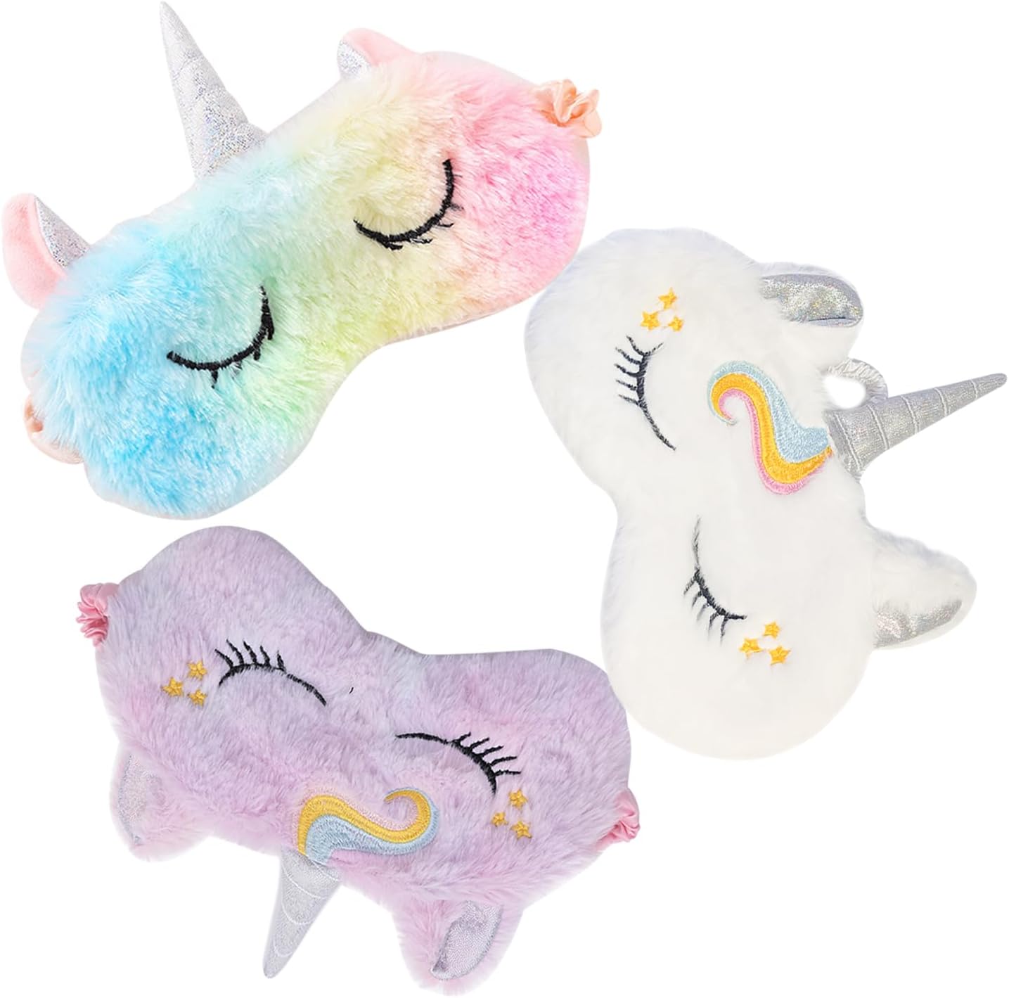 Cute Animal Sleeping Sleep Mask Soft Plush Blindfold Cute Rabbit Panda Koala Eye Cover Eyeshade for Kids Teens Girls Women (Unicorn Rainbow)