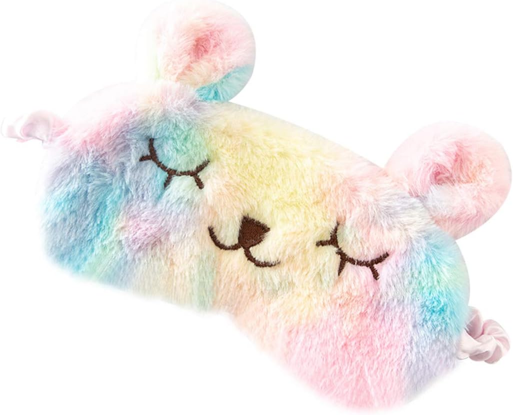 Cute Animal Sleeping Sleep Mask Soft Plush Blindfold Cute Rabbit Panda Koala Eye Cover Eyeshade for Kids Teens Girls Women (Unicorn Rainbow)