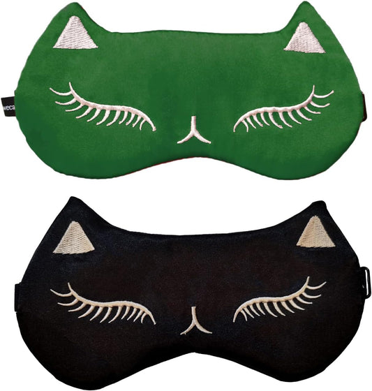 Cute Cat Sleep Mask for Kids, 2 Pack Silk Sleeping Eye Cover Adjustable Mask Night Eyeshade Cover for Girls Boys Women Men Sleep Travel Nap Party Supplies