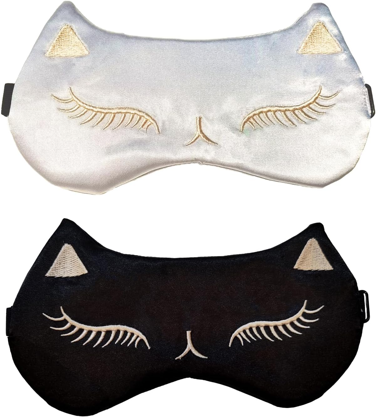 Cute Cat Sleep Mask for Kids, 2 Pack Silk Sleeping Eye Cover Adjustable Mask Night Eyeshade Cover for Girls Boys Women Men Sleep Travel Nap Party Supplies