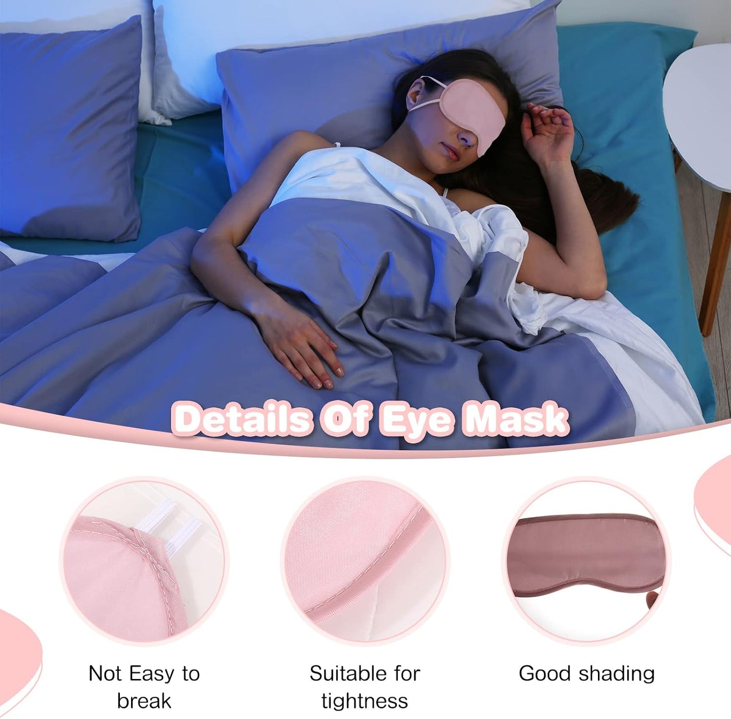 100 Pcs Disposable Eye Mask Bulk Pink Sleep Mask Polyester Sleeping Mask with Elastic Adjustable Strap Soft Eye Cover Shade Cover Blindfolds for Women Sleeping Pajama Party Bachelor Party Games