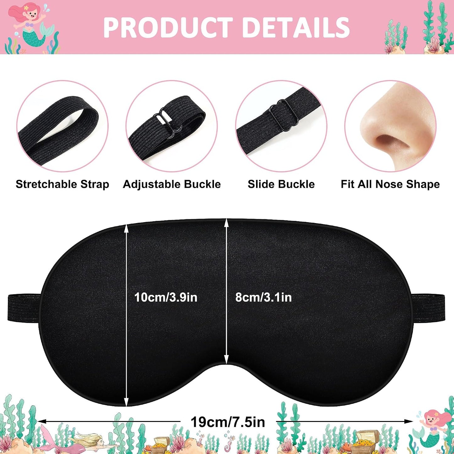 2 Pack Sleep Mask, Cute Unicorn Mermaid Blackout Sleeping Mask, Animal Mask with Adjustable Buckle, Soft Eye Blindfold for Girls Women Home Travel Party Ocean Rainbow Eye Cover Pink