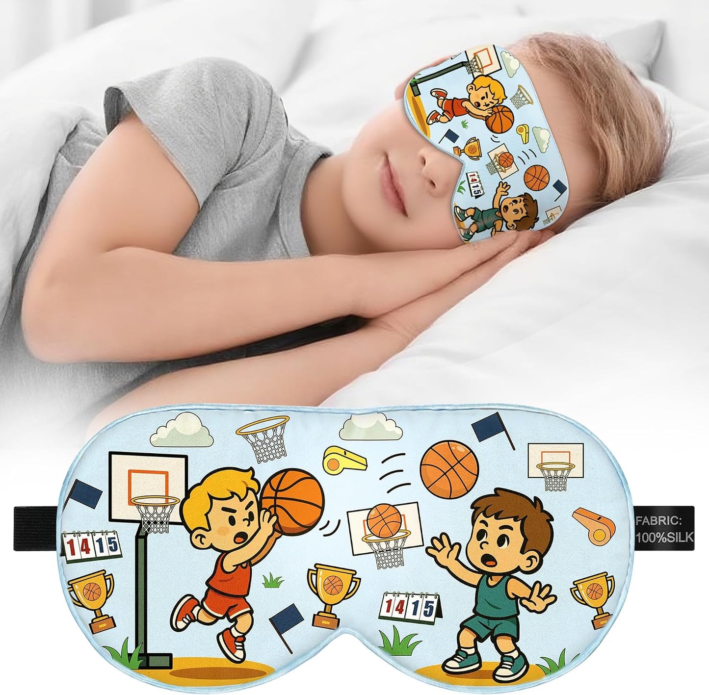 Silk Kids Sleep Mask: 100% Mulberry Silk Eye Mask, Sleeping Masks with Adjustable Strap, Soft & Light-Blocking Printed Kid Eye Cover for Boys Girls Teens Aged 5-15 (Horse Theme)