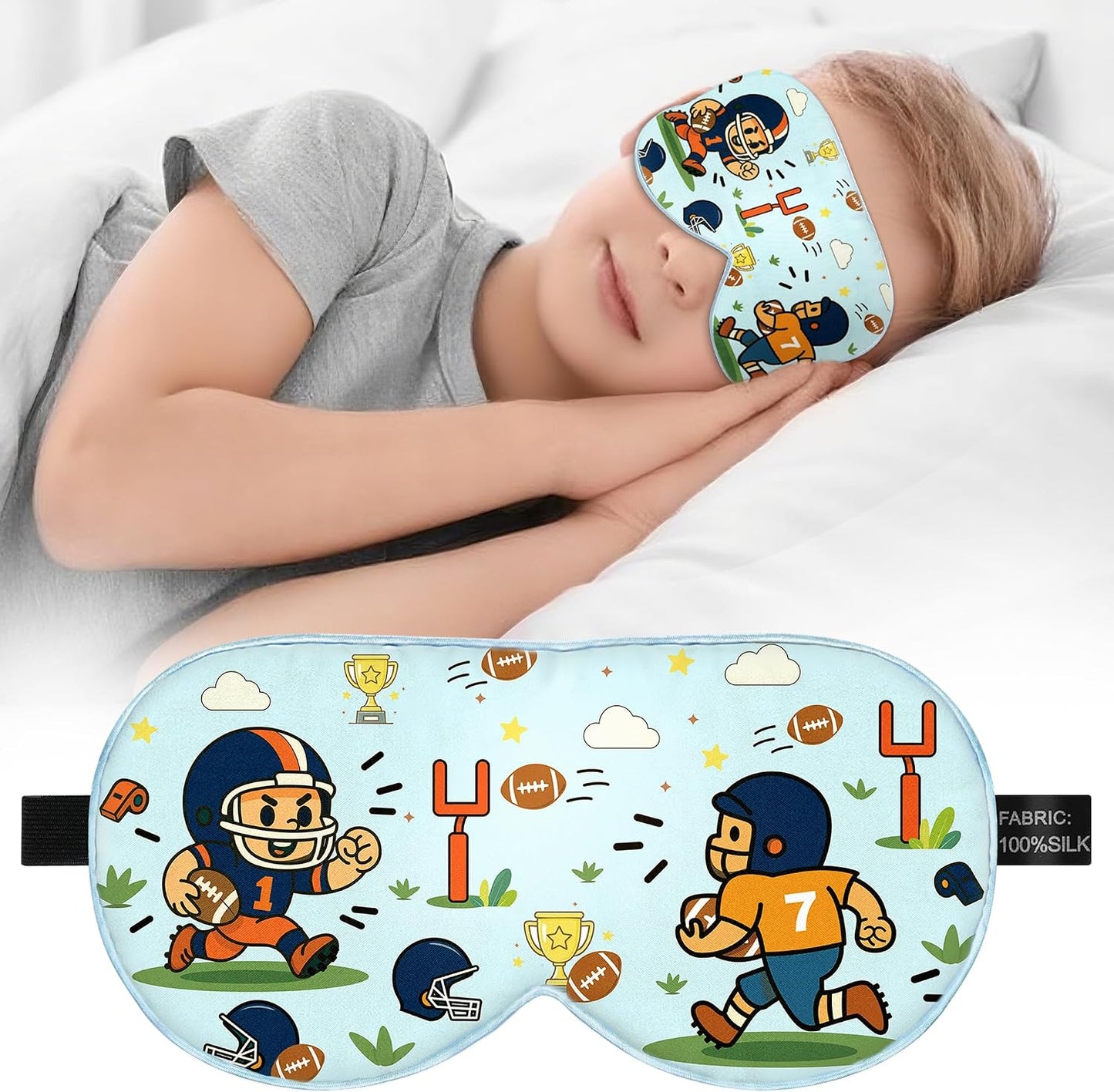 Silk Kids Sleep Mask: 100% Mulberry Silk Eye Mask, Sleeping Masks with Adjustable Strap, Soft & Light-Blocking Printed Kid Eye Cover for Boys Girls Teens Aged 5-15 (Horse Theme)