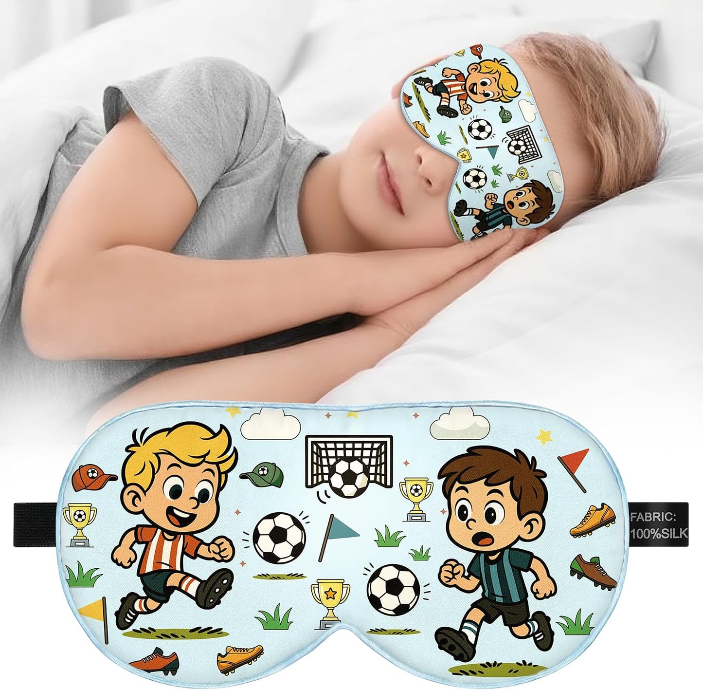 Silk Kids Sleep Mask: 100% Mulberry Silk Eye Mask, Sleeping Masks with Adjustable Strap, Soft & Light-Blocking Printed Kid Eye Cover for Boys Girls Teens Aged 5-15 (Horse Theme)