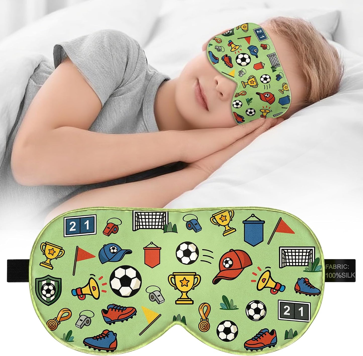 Silk Kids Sleep Mask: 100% Mulberry Silk Eye Mask, Sleeping Masks with Adjustable Strap, Soft & Light-Blocking Printed Kid Eye Cover for Boys Girls Teens Aged 5-15 (Horse Theme)