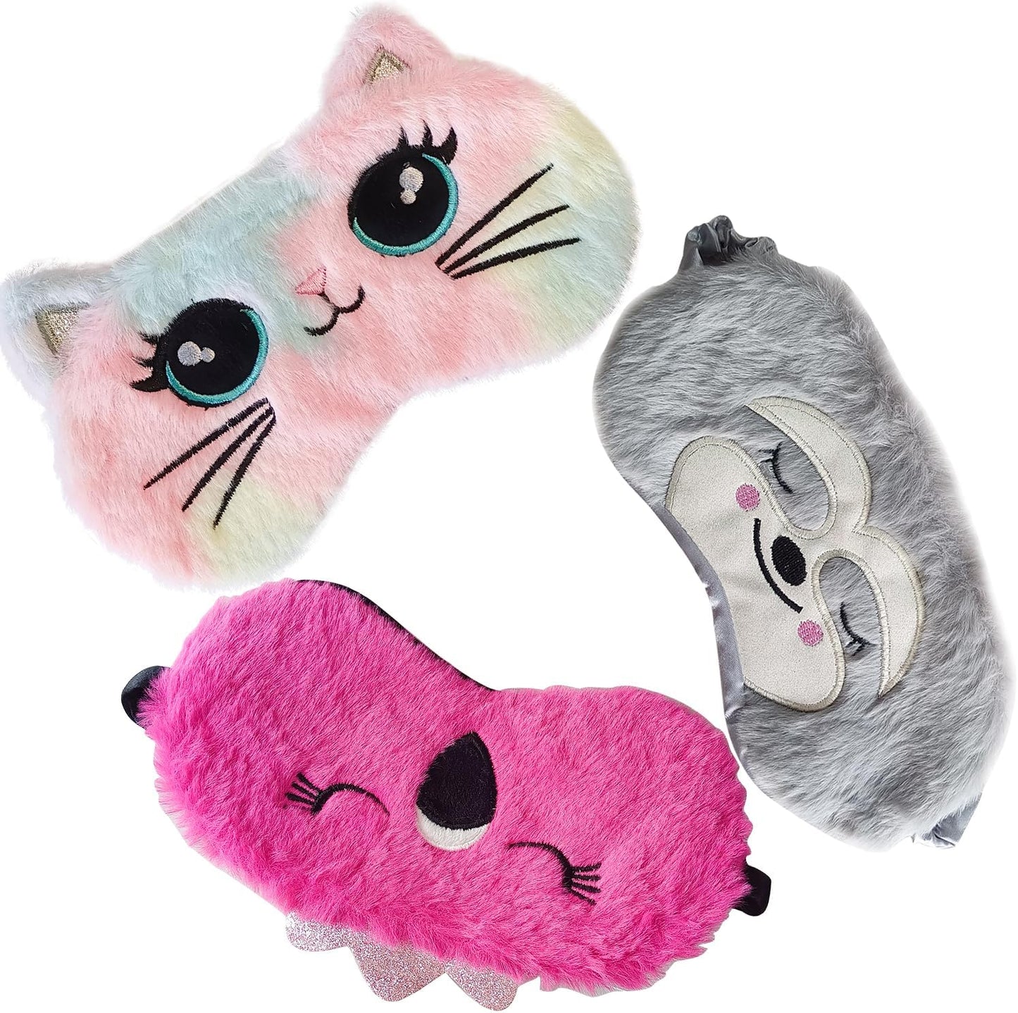 Cute Animal Sleeping Sleep Mask Soft Plush Blindfold Cute Rabbit Panda Koala Eye Cover Eyeshade for Kids Teens Girls Women (Unicorn Rainbow)