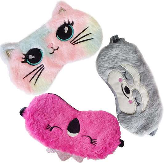 Cute Animal Sleeping Sleep Mask Soft Plush Blindfold Cute Rabbit Panda Koala Eye Cover Eyeshade for Kids Teens Girls Women (Unicorn Rainbow)